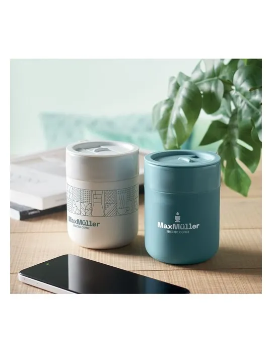 Gobelet en céramique personnalisé 330 ml QERAM Matières : bois marquage couleur éclatante