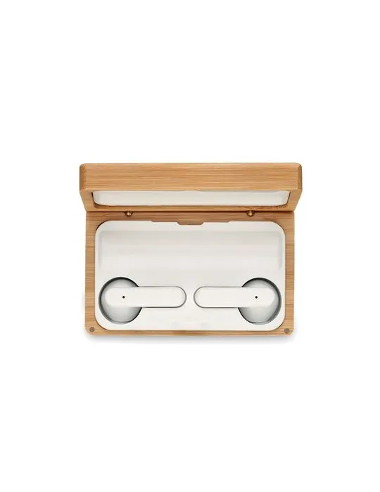 Écouteurs TWS écologiques dans un étui OREBAM Matières : bois personnalisable avec votre logo