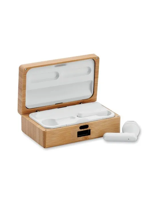 Écouteurs TWS écologiques dans un étui OREBAM Matières : bois cadeau entreprise pas cher