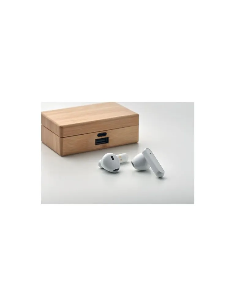 Écouteurs TWS écologiques dans un étui OREBAM Matières : bois personnalisation rapide en France