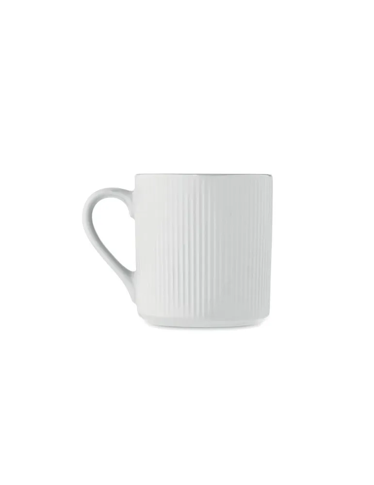Tasse céramique striée 340 ml personnalisée RIBMUG Matières : métal Couleurs : blanc marquage laser ultra précis