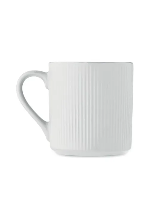 Tasse céramique striée 340 ml personnalisée RIBMUG Matières : métal Couleurs : blanc marquage laser ultra précis