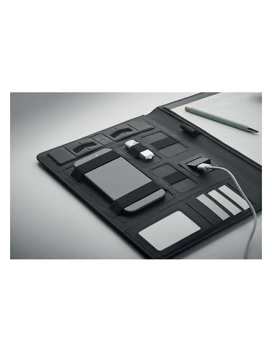 Conférencier A4 écologique avec chargeur sans fil BURGUS Matières : métal Couleurs : blanc goodies publicitaire événementiel