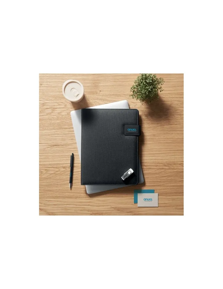 Conférencier A4 écologique avec chargeur sans fil BURGUS Matières : métal Couleurs : blanc objet promotionnel éco-responsable