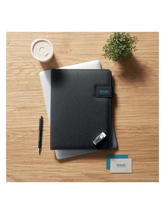 Conférencier A4 écologique avec chargeur sans fil BURGUS Matières : métal Couleurs : blanc objet promotionnel éco-responsable