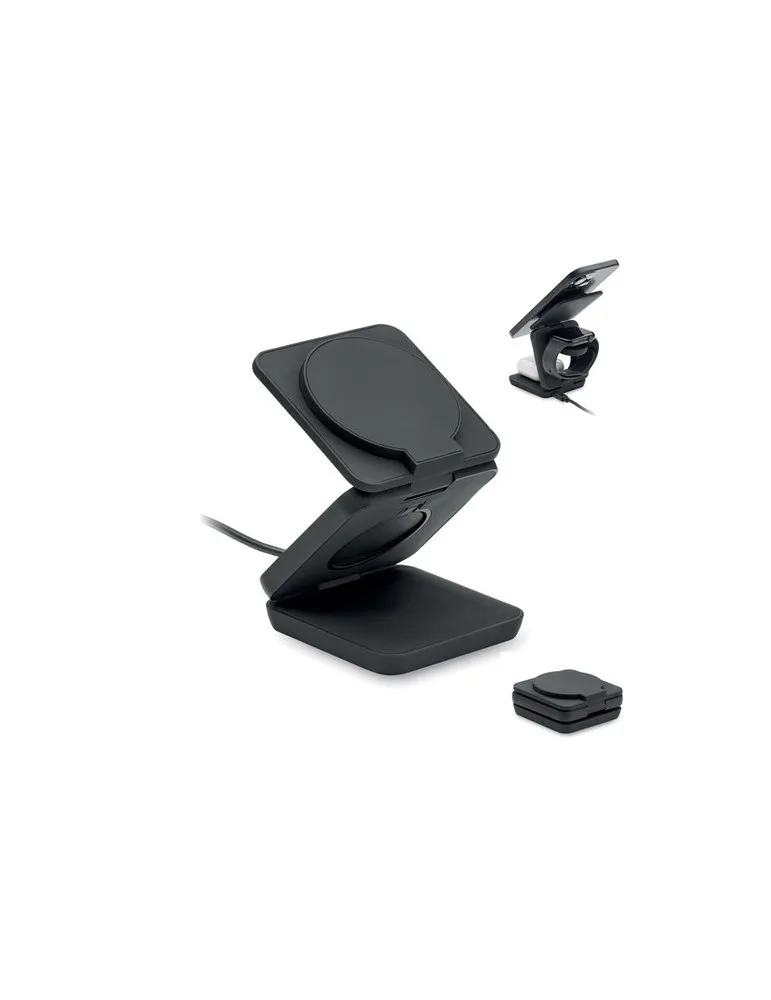 Station de charge pliable 3en1 publicitaire NETICA Matières : plastique Couleurs : blanc