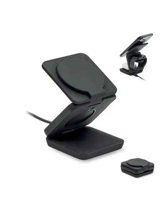 Station de charge pliable 3en1 publicitaire NETICA Matières : plastique Couleurs : blanc