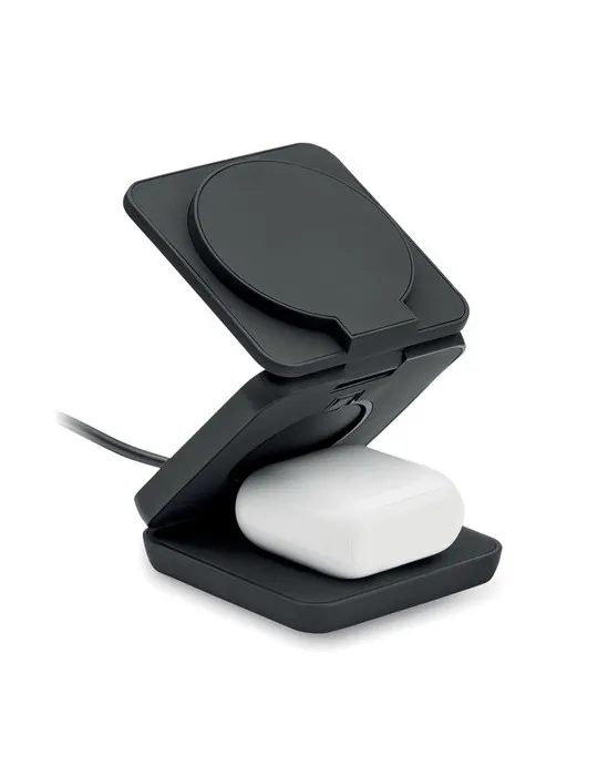 Station de charge pliable 3en1 publicitaire NETICA Matières : plastique Couleurs : blanc personnalisable avec votre logo