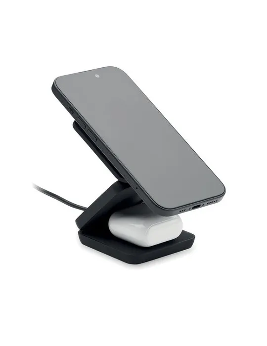 Station de charge pliable 3en1 publicitaire NETICA Matières : plastique Couleurs : blanc cadeau entreprise pas cher