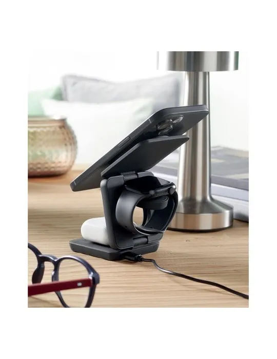 Station de charge pliable 3en1 publicitaire NETICA Matières : plastique Couleurs : blanc impression haute définition