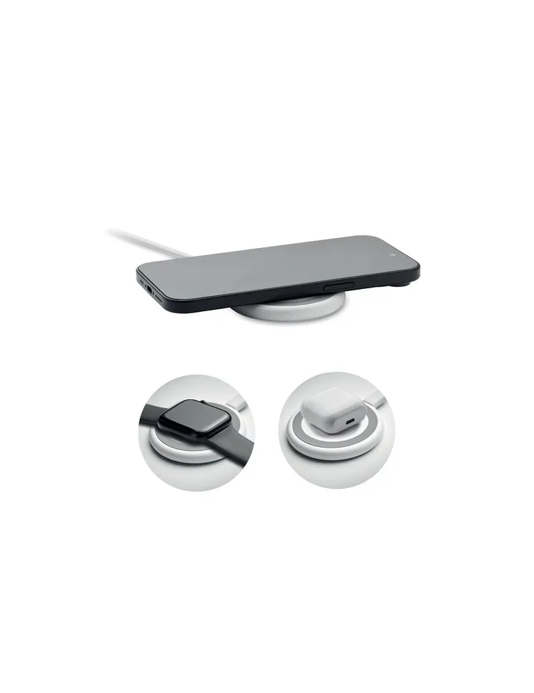 Chargeur sans fil écologique 3 en 1 15W WERLIES Matières : plastique Couleurs : blanc marquage laser ultra précis