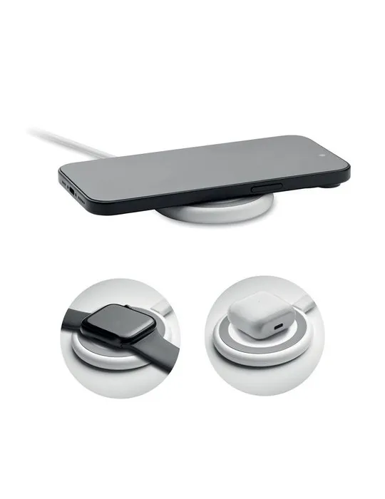 Chargeur sans fil écologique 3 en 1 15W WERLIES Matières : plastique Couleurs : blanc marquage laser ultra précis