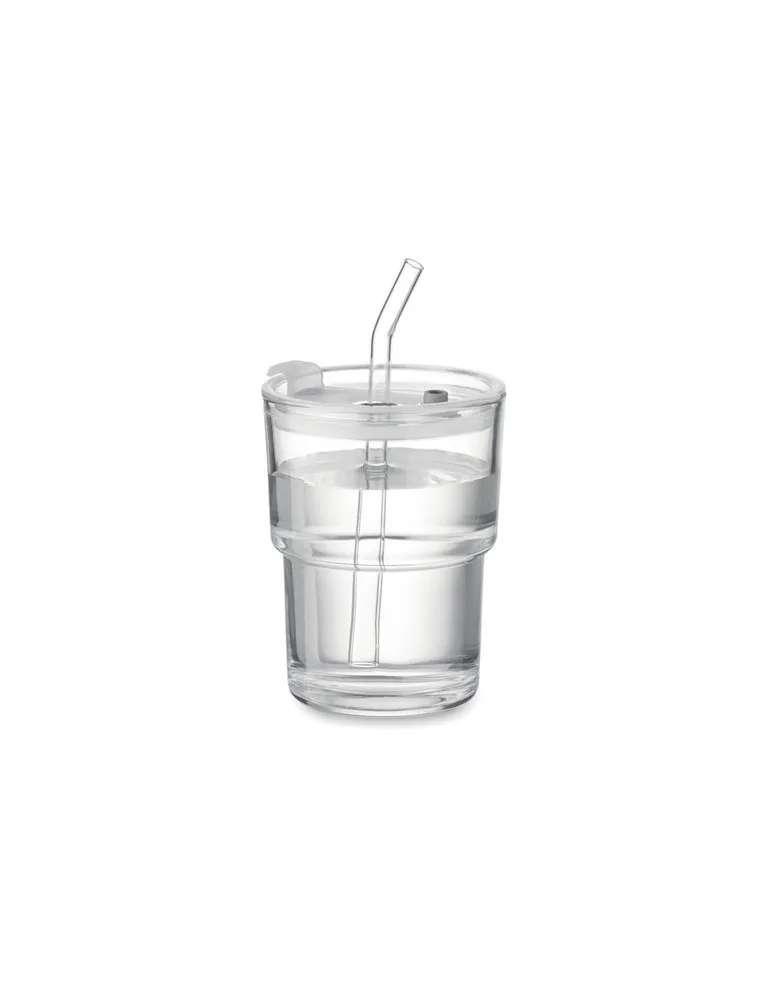Gobelet en verre personnalisé avec paille 400ml - SIP Matières : plastique Couleurs : transparent personnalisable avec votre log