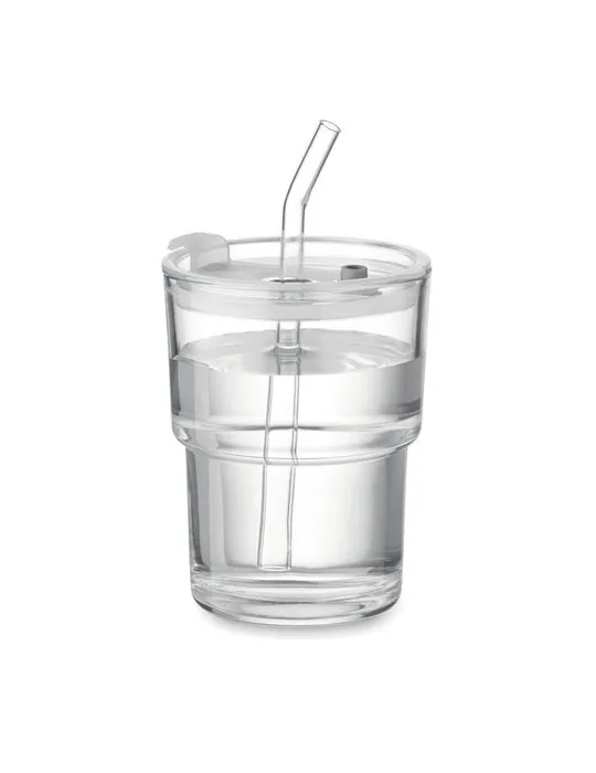 Gobelet en verre personnalisé avec paille 400ml - SIP Matières : plastique Couleurs : transparent personnalisable avec votre log