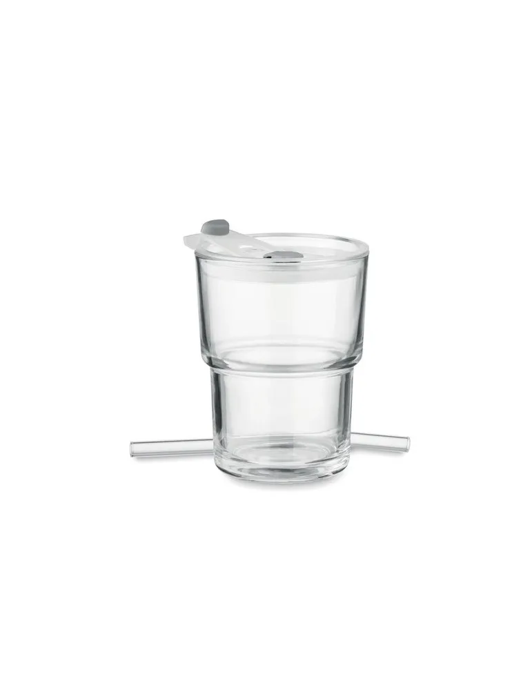Gobelet en verre personnalisé avec paille 400ml - SIP Matières : plastique Couleurs : transparent cadeau entreprise pas cher