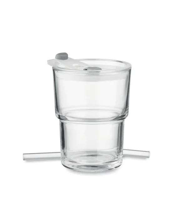 Gobelet en verre personnalisé avec paille 400ml - SIP Matières : plastique Couleurs : transparent cadeau entreprise pas cher