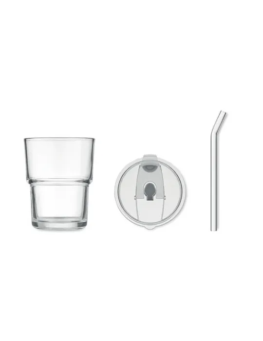 Gobelet en verre personnalisé avec paille 400ml - SIP Matières : plastique Couleurs : transparent impression haute définition