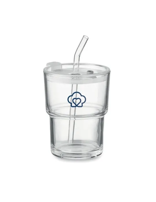 Gobelet en verre personnalisé avec paille 400ml - SIP Matières : plastique Couleurs : transparent marquage laser ultra précis