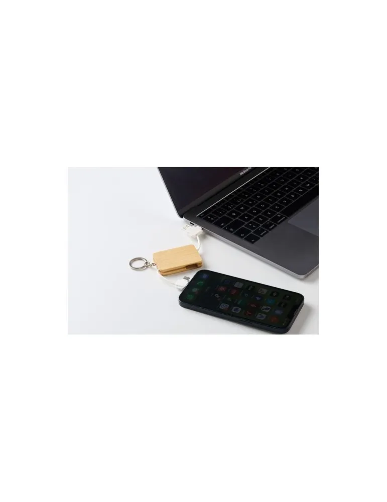 Porte-clés personnalisé et câble de charge écologique BUPOW Matières : plastique Couleurs : bleu marine marquage laser ultra pré