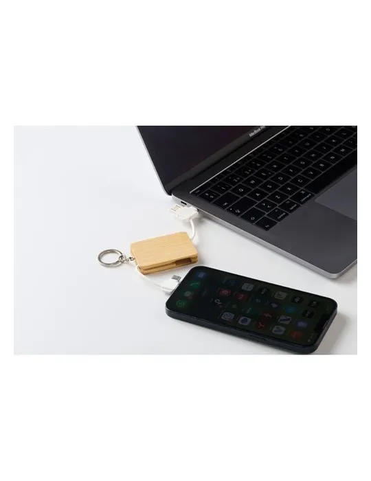 Porte-clés personnalisé et câble de charge écologique BUPOW Matières : plastique Couleurs : bleu marine marquage laser ultra pré