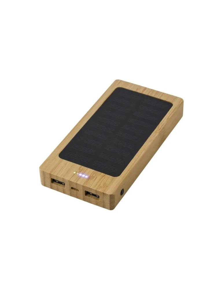 Chargeur solaire en bambou écologique 8 000mAh Joan Matières : plastique Couleurs : pourpre personnalisable avec votre logo
