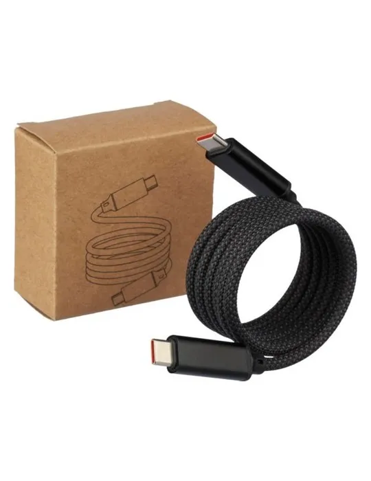 Câble publicitaire de charge et de transfert en nylon 60 W Janet Couleurs : noir Matières : polypropylène (PP) recyclé cadeau cl