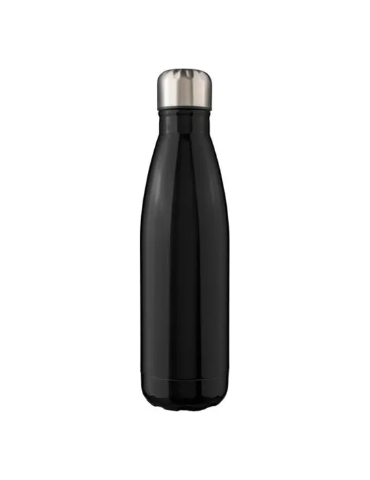 Gourde écologique en acier inoxydable recyclé de 650 ml personnalisée Cliff Matières : cuir recyclé Couleurs : noir cadeau entre