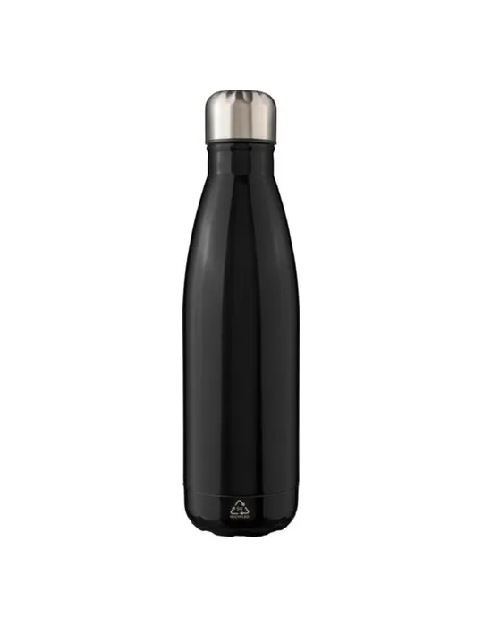 Gourde écologique en acier inoxydable recyclé de 650 ml personnalisée Cliff Matières : cuir recyclé Couleurs : noir objet promot