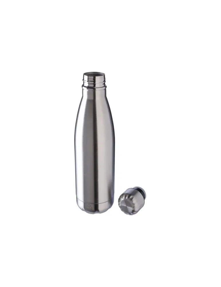 Gourde écologique en acier inoxydable recyclé de 650 ml personnalisée Cliff Matières : cuir recyclé Couleurs : noir objet promo 