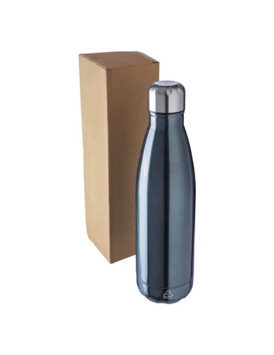 Gourde écologique en acier inoxydable recyclé de 650 ml personnalisée Cliff Matières : cuir recyclé Couleurs : noir impression h