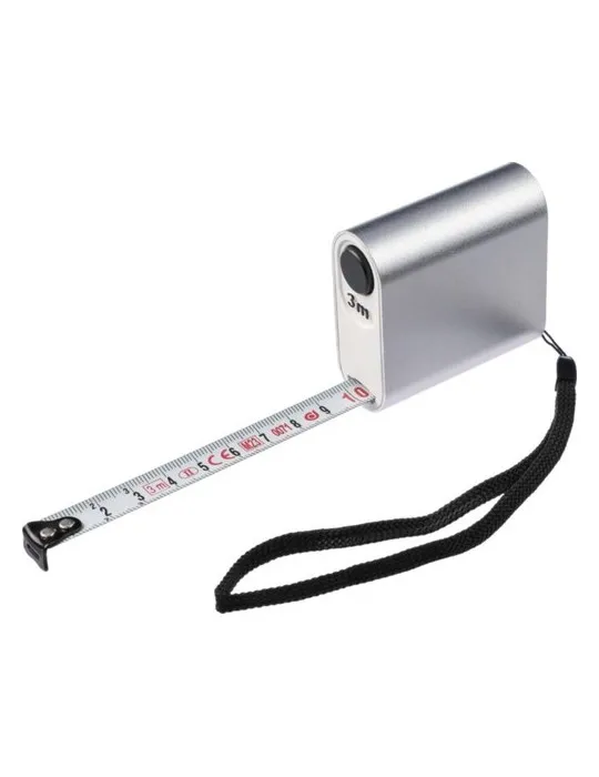 Mètre-ruban publicitaire en aluminium de 3 m Frances Matières : aluminium Couleurs : anthracite personnalisation sur mesure