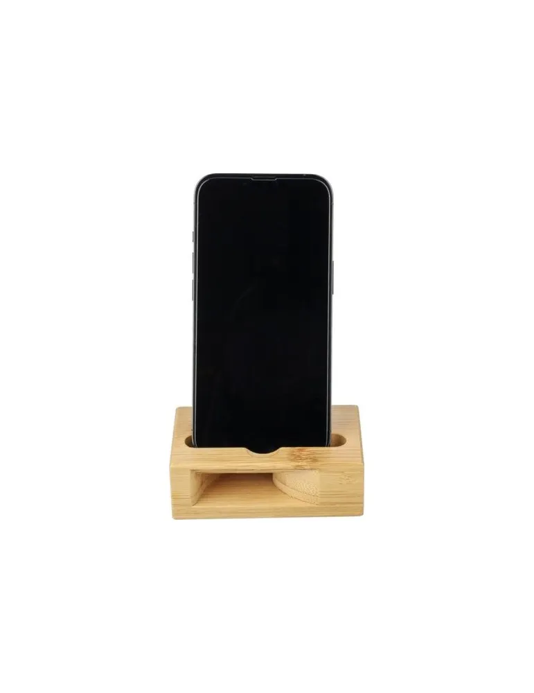 Support personnalisé en bambou pour téléphone Albert Matières : acier inoxydable Couleurs : noir personnalisable avec votre logo