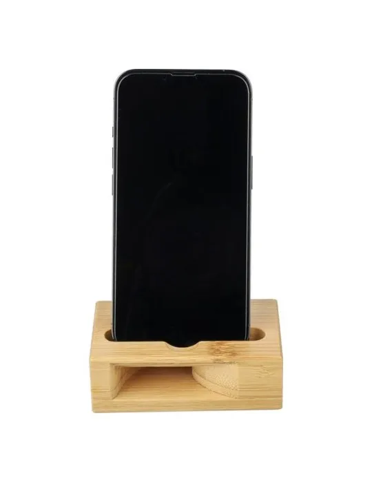 Support personnalisé en bambou pour téléphone Albert Matières : acier inoxydable Couleurs : noir personnalisable avec votre logo