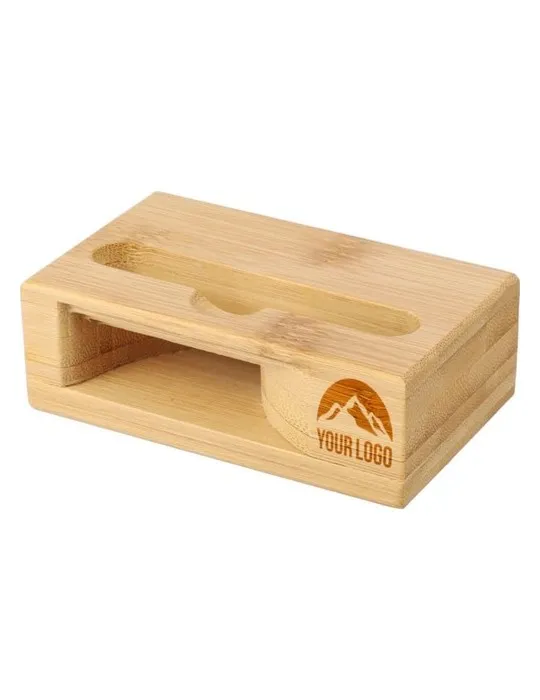 Support personnalisé en bambou pour téléphone Albert Matières : acier inoxydable Couleurs : noir marquage couleur éclatante