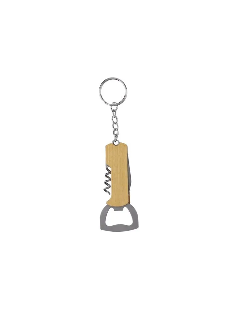 Porte-clés décapsuleur en bambou personnalisé Stuart Matières : acier inoxydable Couleurs : argenté personnalisable avec votre l