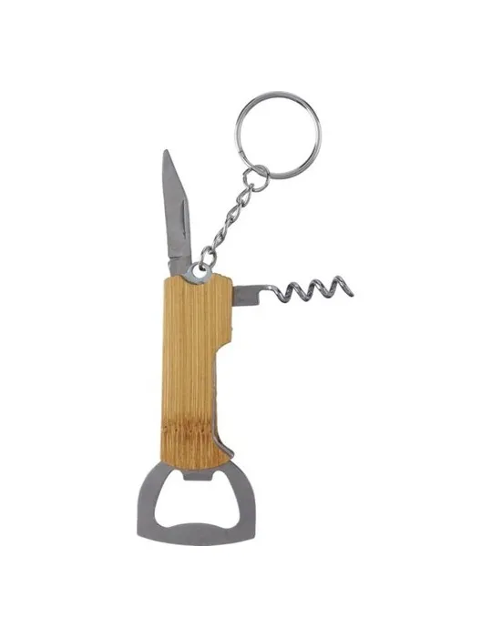 Porte-clés décapsuleur en bambou personnalisé Stuart Matières : acier inoxydable Couleurs : argenté cadeau entreprise pas cher