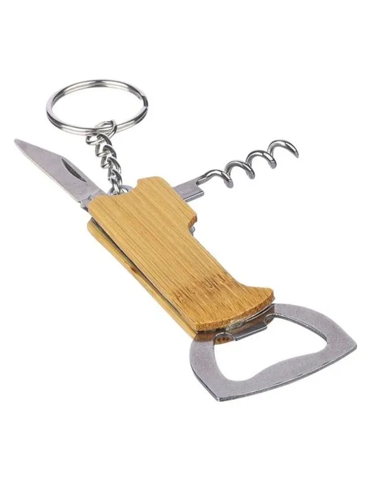 Porte-clés décapsuleur en bambou personnalisé Stuart Matières : acier inoxydable Couleurs : argenté livraison express 24h 48h