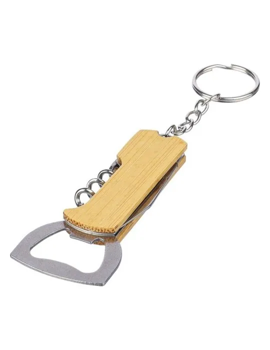 Porte-clés décapsuleur en bambou personnalisé Stuart Matières : acier inoxydable Couleurs : argenté cadeau collaborateur premium