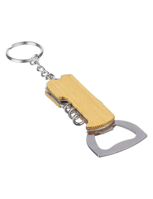 Porte-clés décapsuleur en bambou personnalisé Stuart Matières : acier inoxydable Couleurs : argenté accessoire événementiel uniq