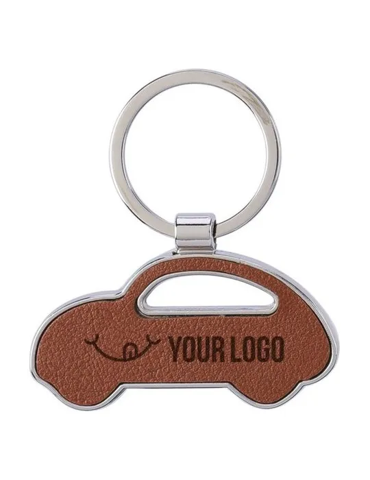 Porte-clé écologique en cuir recyclé - Joan Matières : acier inoxydable Couleurs : doré goodies publicitaire événementiel