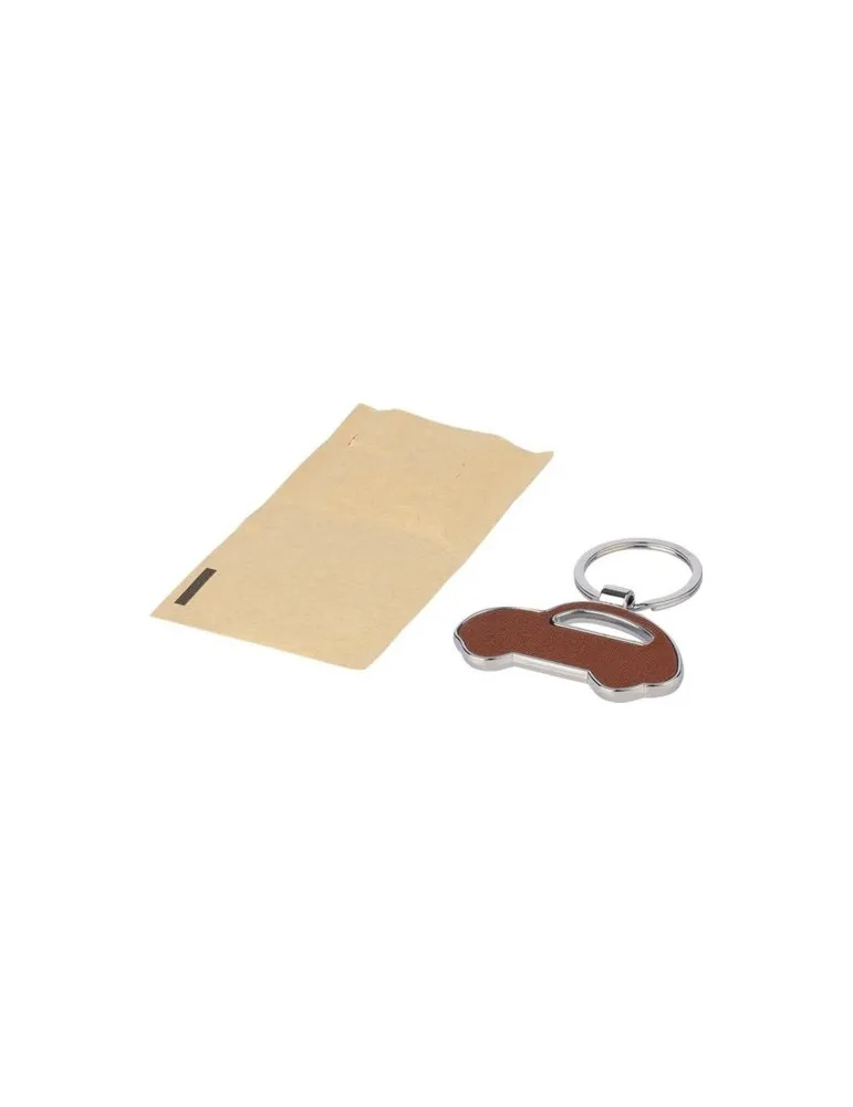 Porte-clé écologique en cuir recyclé - Joan Matières : acier inoxydable Couleurs : doré marquage laser ultra précis