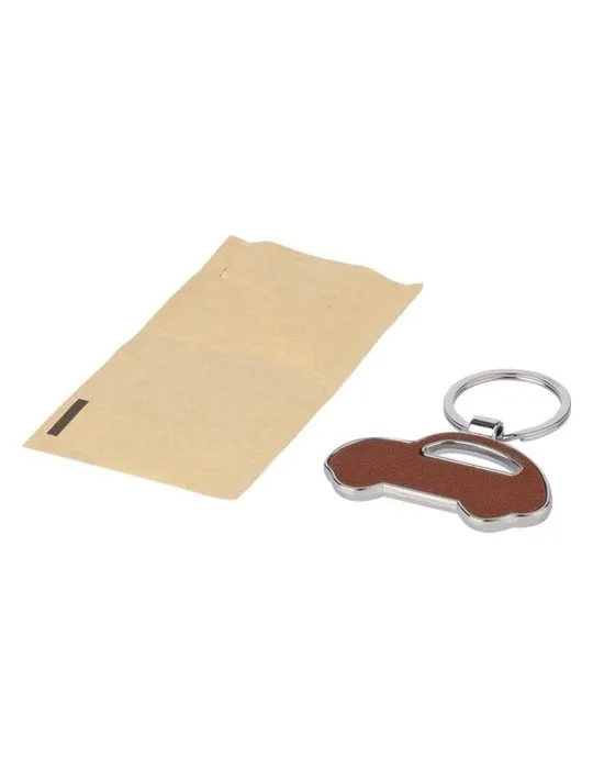 Porte-clé écologique en cuir recyclé - Joan Matières : acier inoxydable Couleurs : doré marquage laser ultra précis