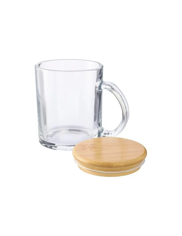 Mug écologique de 300 ml en verre recyclé et bambou - Ashley Matières : paille Couleurs : blanc Pointure : 36/38 objet promotion