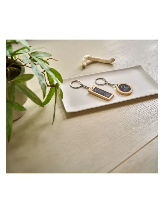 Porte-clé publicitaire en bambou - Geoffrey Matières : métal Couleurs : doré objet promotionnel éco-responsable