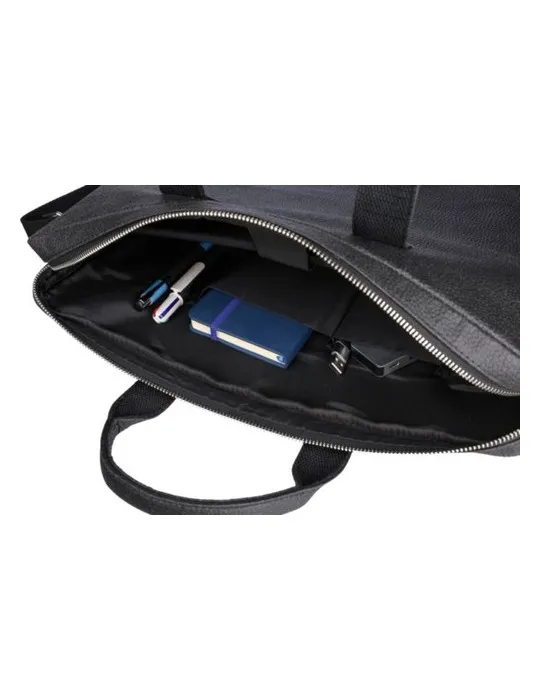 Sacoche publicitaire en peau de tomate pour ordinateur de 15'' Lillian Matières : bambou Couleurs : noir objet promotionnel éco-