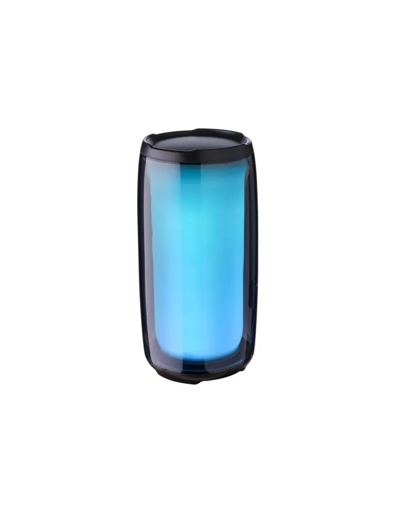 Enceinte sans fil publicitaire d'extérieur en ABS Lynette Matières : bambou Couleurs : bleu personnalisable avec votre logo