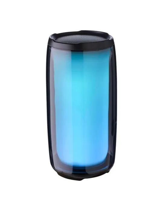 Enceinte sans fil publicitaire d'extérieur en ABS Lynette Matières : bambou Couleurs : bleu personnalisable avec votre logo