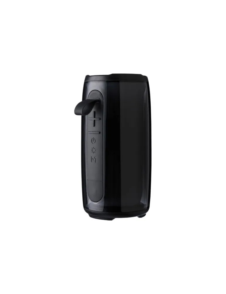 Enceinte sans fil publicitaire d'extérieur en ABS Lynette Matières : bambou Couleurs : bleu marquage laser ultra précis