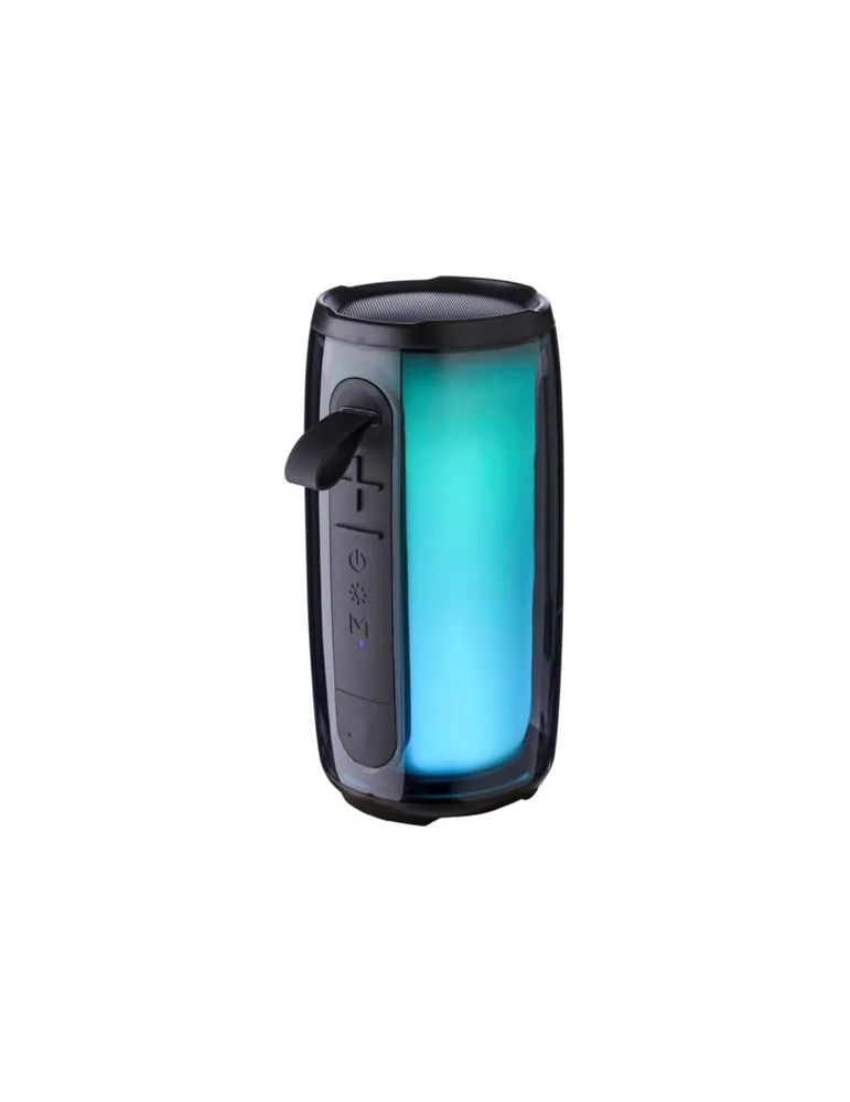 Enceinte sans fil publicitaire d'extérieur en ABS Lynette Matières : bambou Couleurs : bleu impression logo haute qualité