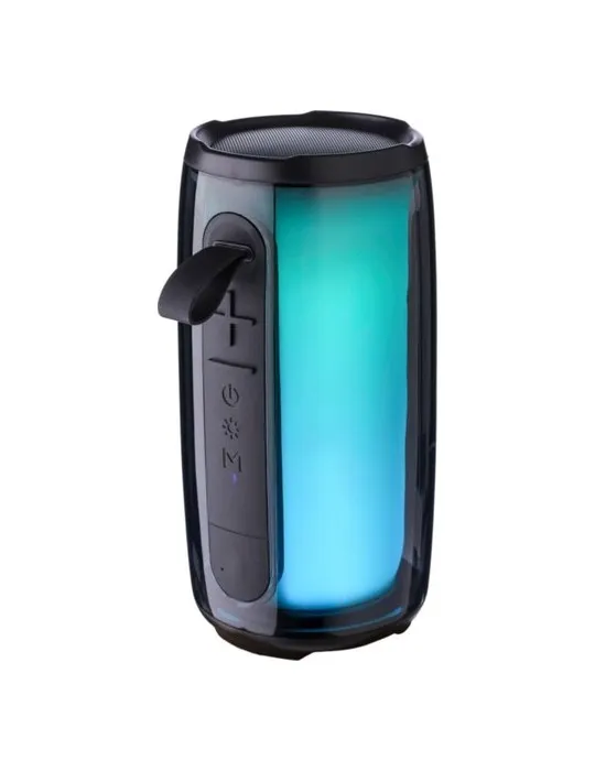 Enceinte sans fil publicitaire d'extérieur en ABS Lynette Matières : bambou Couleurs : bleu impression logo haute qualité